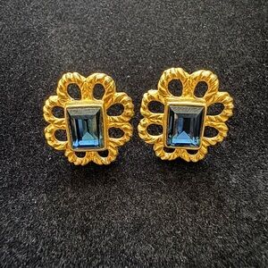 Museum of Fine Arts Gold Blue Rhinestone Earrings
